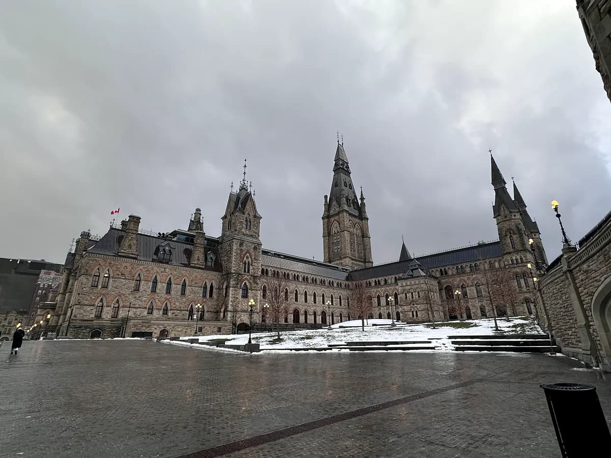 The Centre Block and Peace Tower on Parliament Hill, Ottawa, in winter